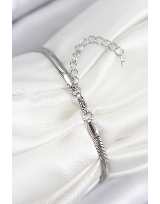 Pirinç Zirkon Taşlı Kalp Model Gümüş Renk Kadın Bileklik