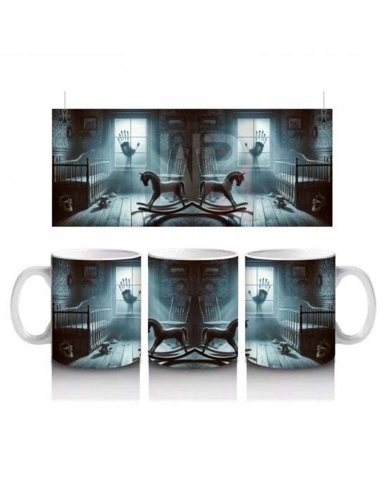 Sandalyede Oturan Hayalet Figürlü Gotik Cadılar Bayramı Baskılı Kupa Bardak