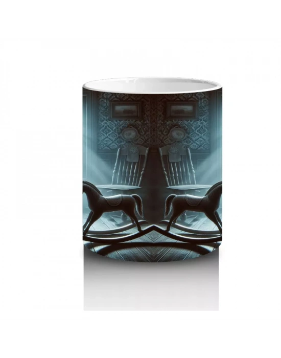 Sandalyede Oturan Hayalet Figürlü Gotik Cadılar Bayramı Baskılı Kupa Bardak