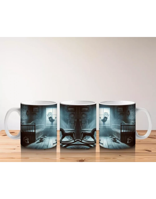 Sandalyede Oturan Hayalet Figürlü Gotik Cadılar Bayramı Baskılı Kupa Bardak