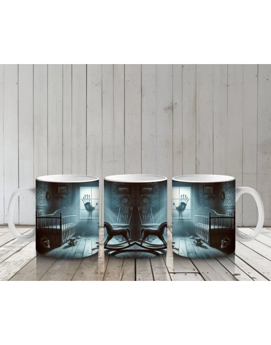 Sandalyede Oturan Hayalet Figürlü Gotik Cadılar Bayramı Baskılı Kupa Bardak