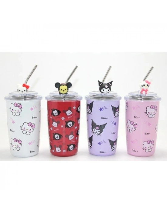 Sanrio Hello Kitty Ve Kuromi Figürlü Isı Muhafazalı Metal Pipetli Çelik Kupa