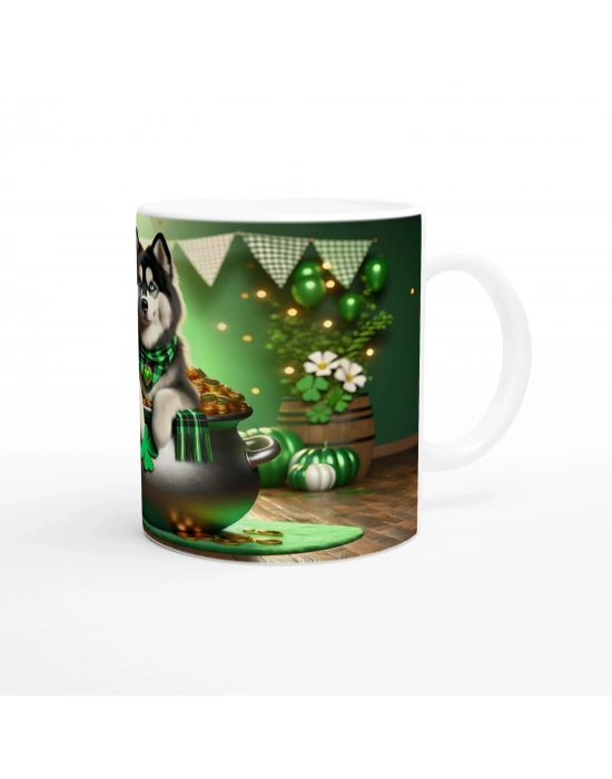 Şans Kazanında Oturan Husky Temalı Baskılı Kupa Bardak