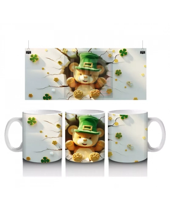 Şans Madeni ve Yonca Temalı Şapkalı Maymun – Baskılı Kahve Kupası