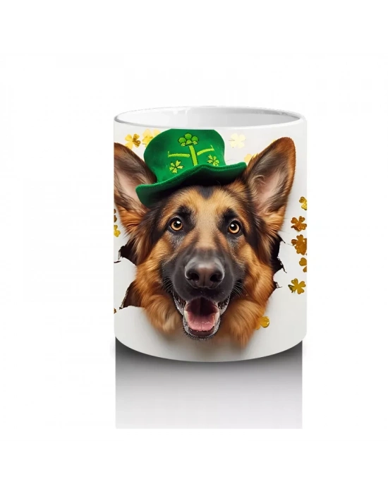 Şans Sembolleriyle Çevrili Leprechaun Alman Kurdu - Baskılı kahve kupası