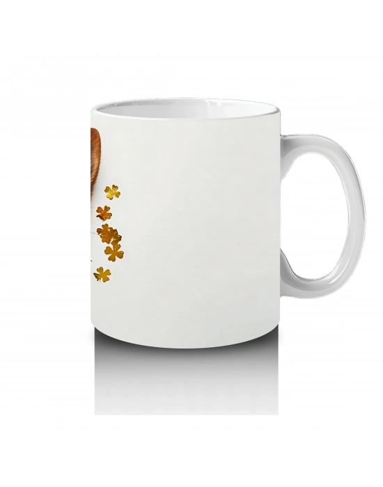 Şans Sembolleriyle Çevrili Leprechaun Alman Kurdu - Baskılı kahve kupası