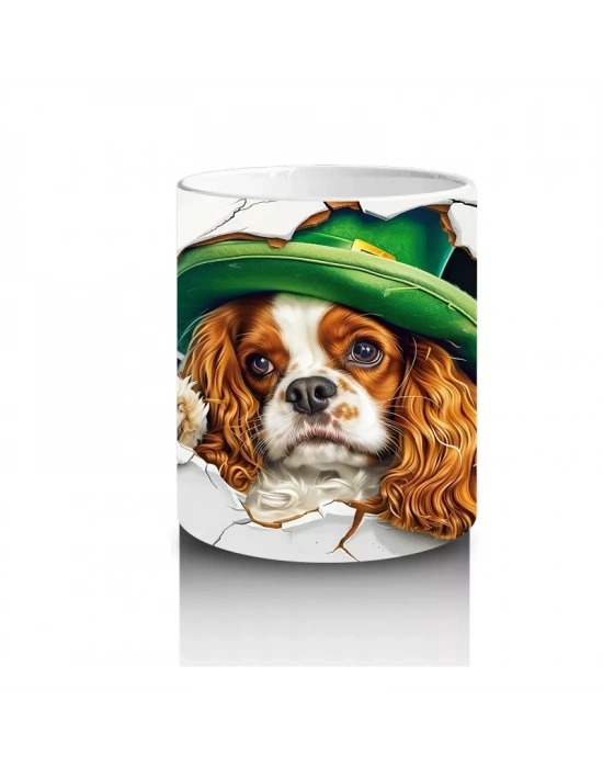 Şans Sembolleriyle Süslenmiş Leprechaun Cocker Köpek - Baskılı kahve kupası