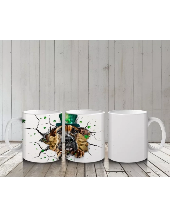 Şapkalı Boksör Köpek ve Yonca Teması – Baskılı Kahve Kupası