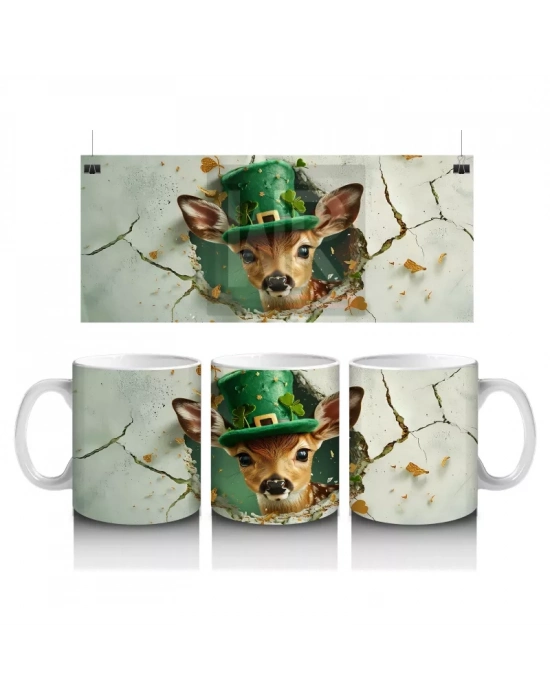 Şapkalı Fil ve Dört Yapraklı Yoncalar – Baskılı Kahve Kupası