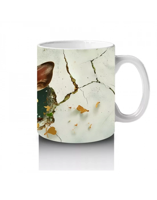 Şapkalı Fil ve Dört Yapraklı Yoncalar – Baskılı Kahve Kupası