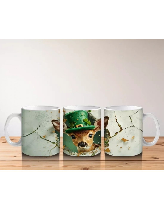 Şapkalı Fil ve Dört Yapraklı Yoncalar – Baskılı Kahve Kupası