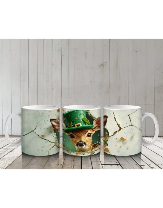 Şapkalı Fil ve Dört Yapraklı Yoncalar – Baskılı Kahve Kupası