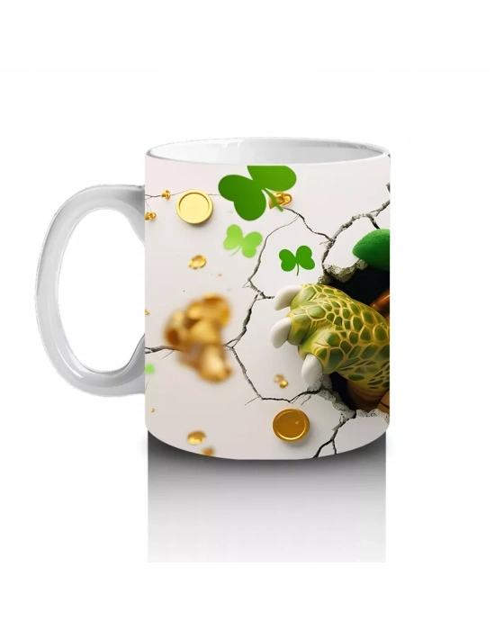 Şapkalı Kaplumbağa ve Yonca Desenleri – Baskılı Kahve Kupası