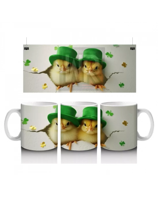 Şapkalı Sarı Civciv Çifti – Baskılı Kahve Kupası