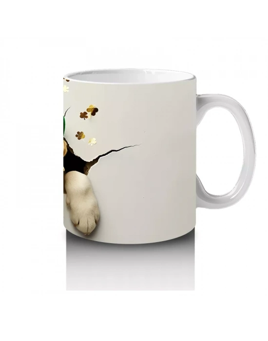 Şapkalı Sarı Köpek ve Yeşil Arka Plan – Baskılı Kahve Kupası