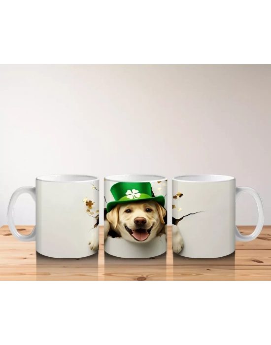 Şapkalı Sarı Köpek ve Yeşil Arka Plan – Baskılı Kahve Kupası