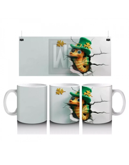 Şapkalı St. Patrick’s Temalı Sevimli Yılan Figürü - Baskılı kahve kupası