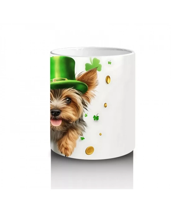 Şapkalı St. Patrick’s Temalı Yorkshire Terrier - Baskılı kahve kupası