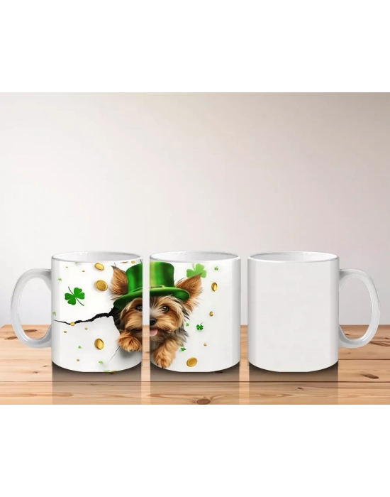 Şapkalı St. Patrick’s Temalı Yorkshire Terrier - Baskılı kahve kupası