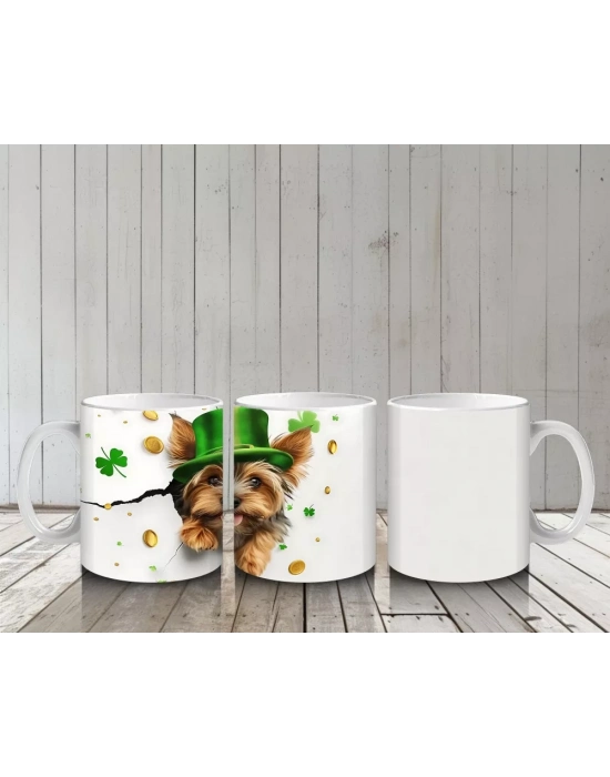 Şapkalı St. Patrick’s Temalı Yorkshire Terrier - Baskılı kahve kupası
