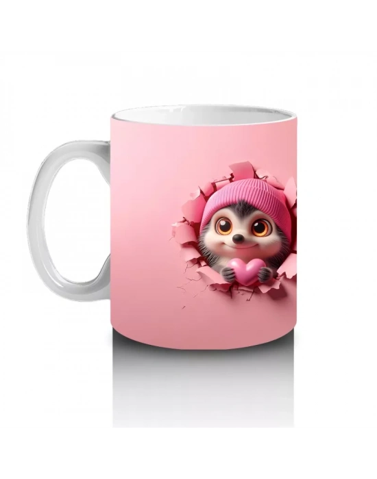 Şapkalı Tatlı Bebek Kirpi ve Peluş – Baskılı Kahve Kupası