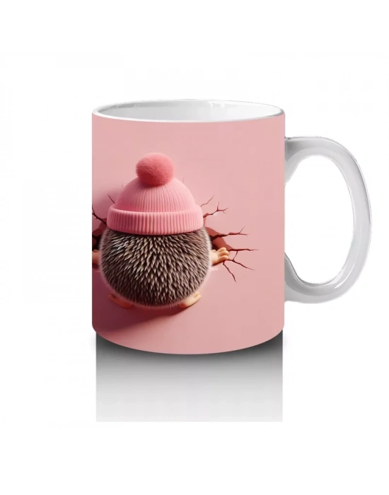 Şapkalı Tatlı Bebek Kirpi ve Peluş – Baskılı Kahve Kupası