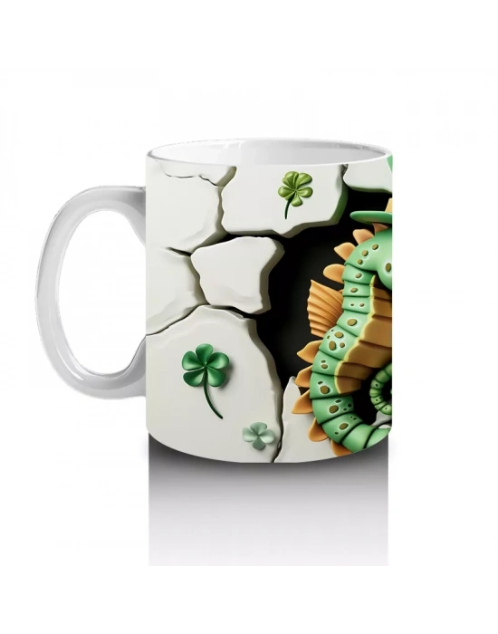 Şapkalı Yeşil Timsah ve Yonca Yaprakları – Baskılı Kahve Kupası