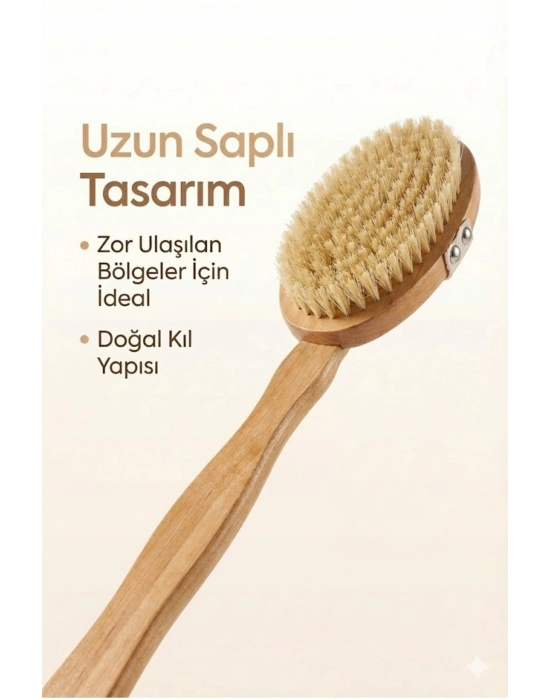® Saplı Doğal Vücut Fırçası – Sırt İçin Uzun Saplı, Kuru Fırçalama ve Masaj Etkili