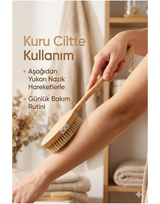 ® Saplı Doğal Vücut Fırçası – Sırt İçin Uzun Saplı, Kuru Fırçalama ve Masaj Etkili