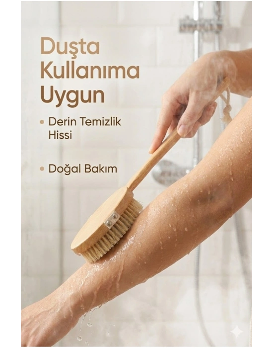 ® Saplı Doğal Vücut Fırçası – Sırt İçin Uzun Saplı, Kuru Fırçalama ve Masaj Etkili