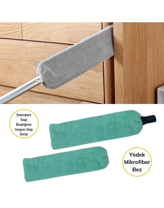 Saplı Mikrofiber Başlıklı Girintili Yüzey Temizleme Mopu Toz Alma Fırçası