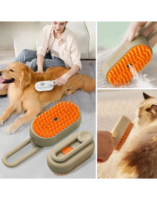 ®   Saplı Su Püskürtmeli Kedi Köpek Fırçası Masaj Etkili Tüy Toplama Tarağı