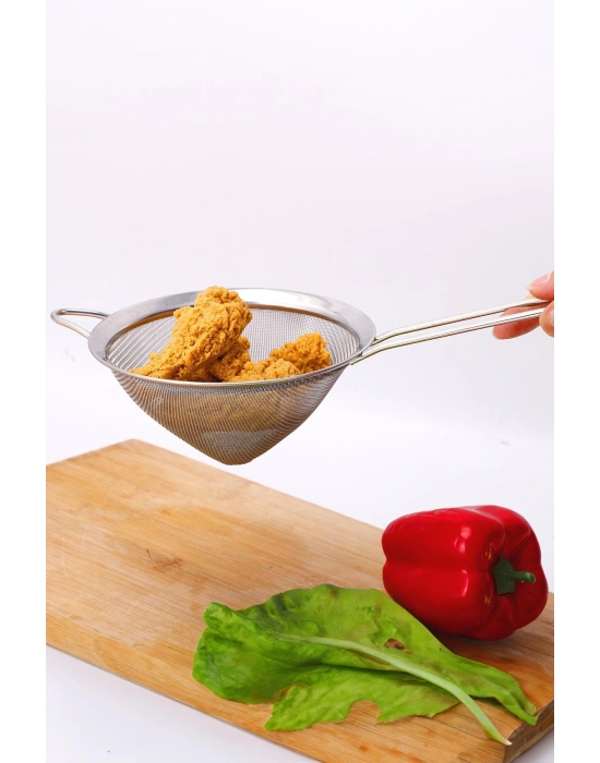 Saplı Tel Süzgeç 10 cm Paslanmaz Çelik Konik Mutfak Süzgeci