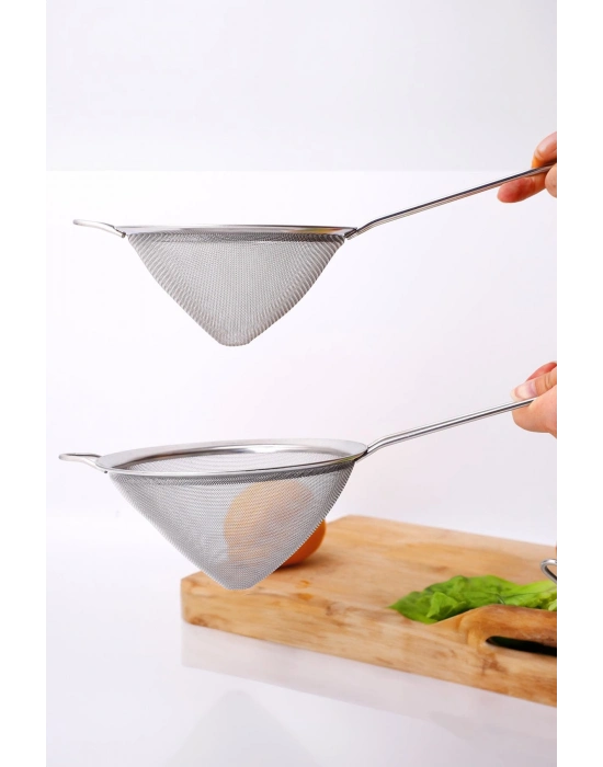 Saplı Tel Süzgeç 12 cm Paslanmaz Çelik Konik Mutfak Süzgeci