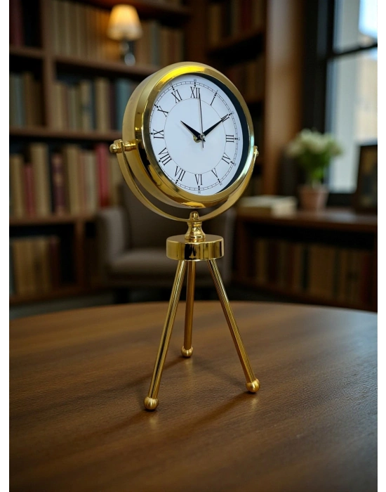 ® Saray Zarafeti Gold Tripod Üç Ayaklı Metal Masa Saati