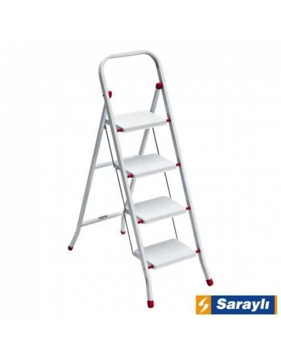® Saraylı Pratik Metal Merdiven Beyaz 4 Basamaklı