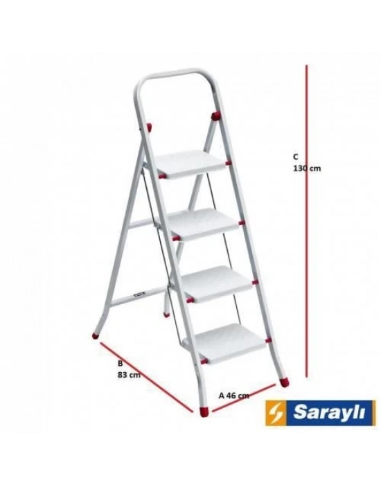 ® Saraylı Pratik Metal Merdiven Beyaz 4 Basamaklı