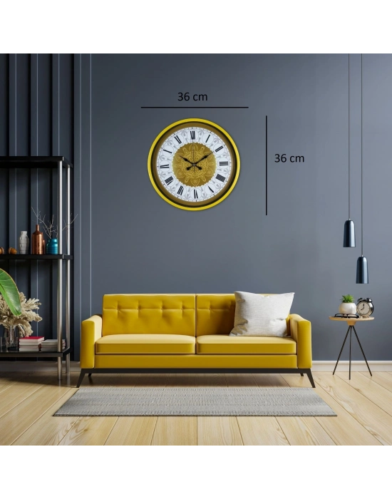 Sarı 36 Cm Desenli Dekoratif Duvar Saati