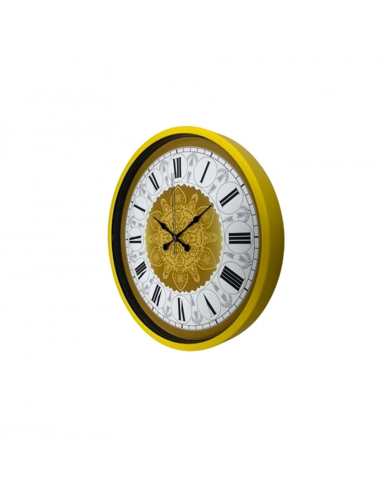Sarı 36 Cm Desenli Dekoratif Duvar Saati