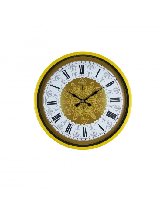 Sarı 36 Cm Desenli Dekoratif Duvar Saati
