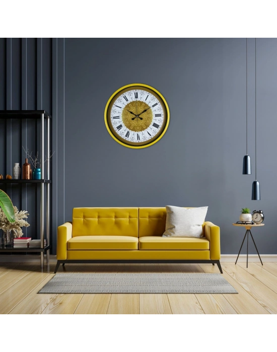 Sarı 36 Cm Desenli Dekoratif Duvar Saati