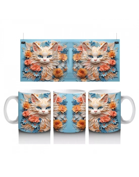 Sarı Çiçekler Arasında Gülümseyen Kedi Çifti – Baskılı Kahve Kupası
