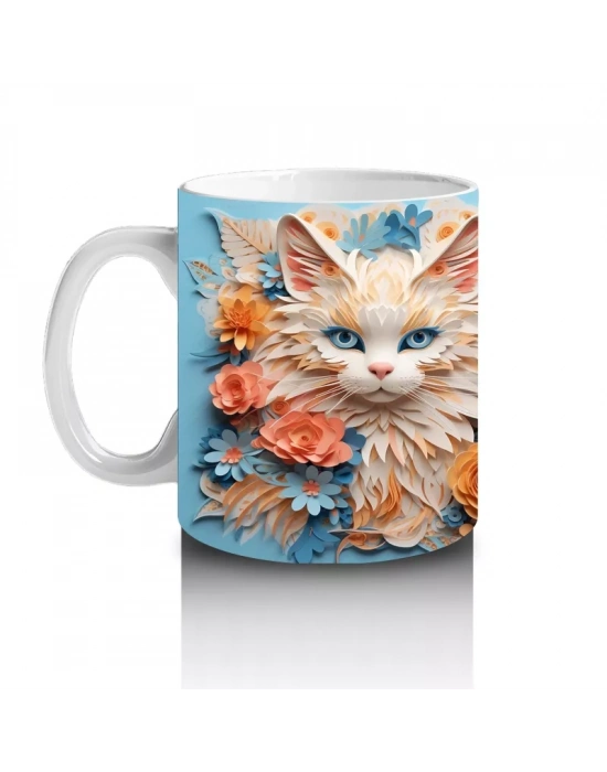 Sarı Çiçekler Arasında Gülümseyen Kedi Çifti – Baskılı Kahve Kupası