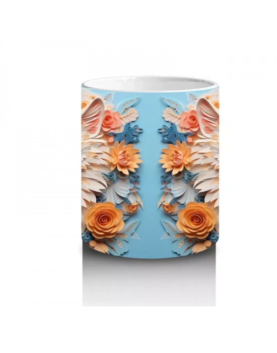 Sarı Çiçekler Arasında Gülümseyen Kedi Çifti – Baskılı Kahve Kupası