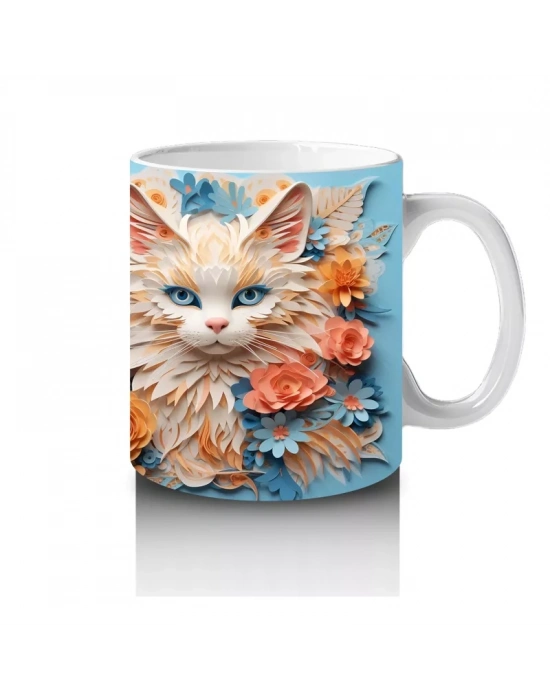 Sarı Çiçekler Arasında Gülümseyen Kedi Çifti – Baskılı Kahve Kupası