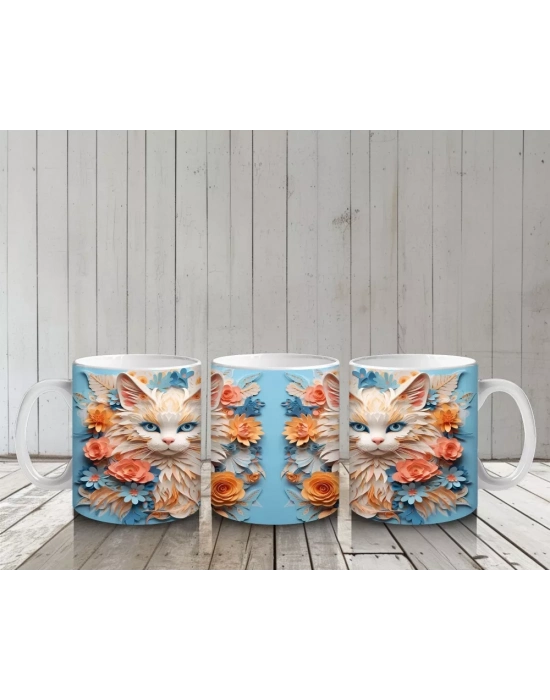 Sarı Çiçekler Arasında Gülümseyen Kedi Çifti – Baskılı Kahve Kupası