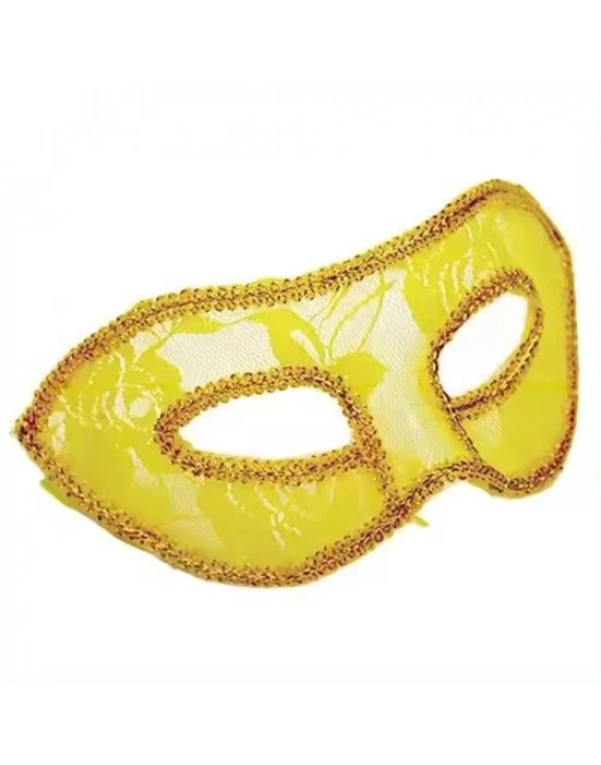 Sarı Dantel Tül Parti Maskesi
