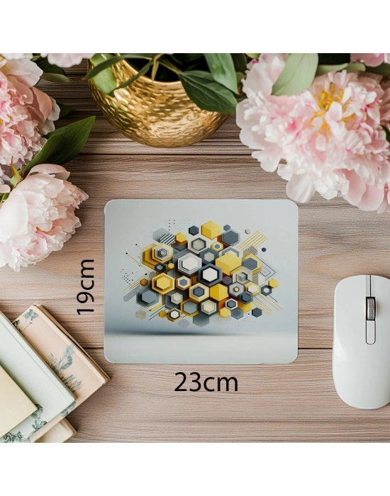 Sarı Gri Beyaz Tonlu Minimal Mouse Pad - 19x23 cm 2 mm Dikdörtgen İthal Baskılı Mouse Pad