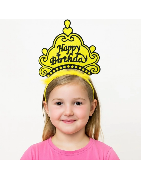 Sarı Happy Birthday Doğum Günü Prenses Tacı