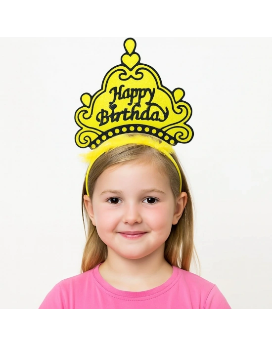 Sarı Happy Birthday Prenses Tacı – Doğum Günü Taç Aksesuarı